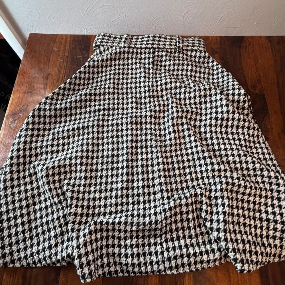 H&M Houndstooth Midi Skirt Black White Belted A-Line US 10 0821673 0 - Picture 8 of 8
